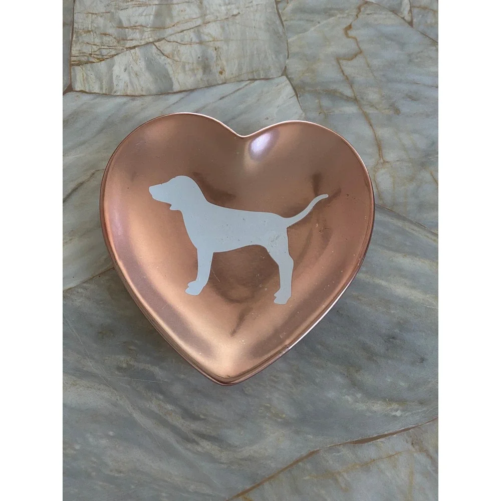 Victoria's Secret PINK Rose Gold Heart Trinket Dish Jewelry Tray Dog Logo 5